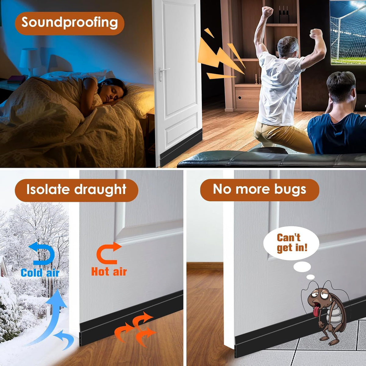 Door seal strip blocks noise, draft and insects