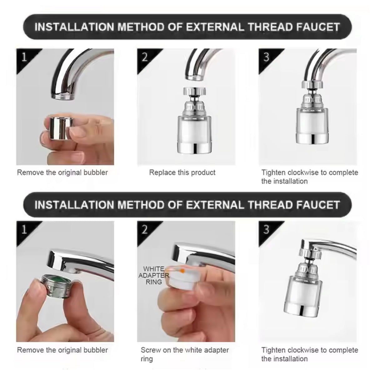 How to fit the tap aerator on inner and outer thread taps