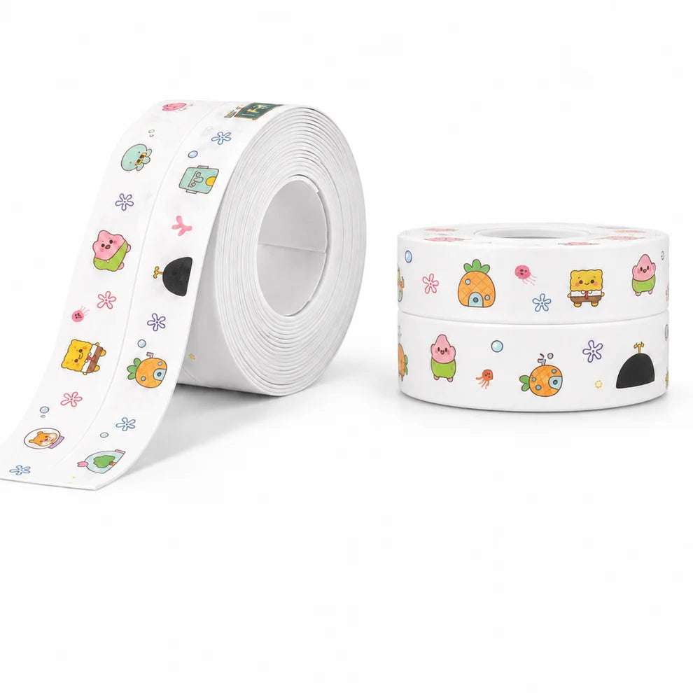 Rolls of white self-adhesive sealing tape with printed pattern