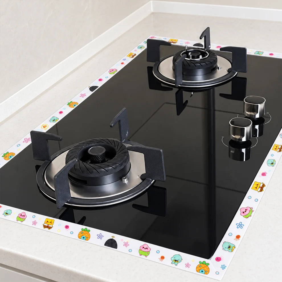 Gas stove edges sealed with oil-proof tape to stop oil and dirt in the gap