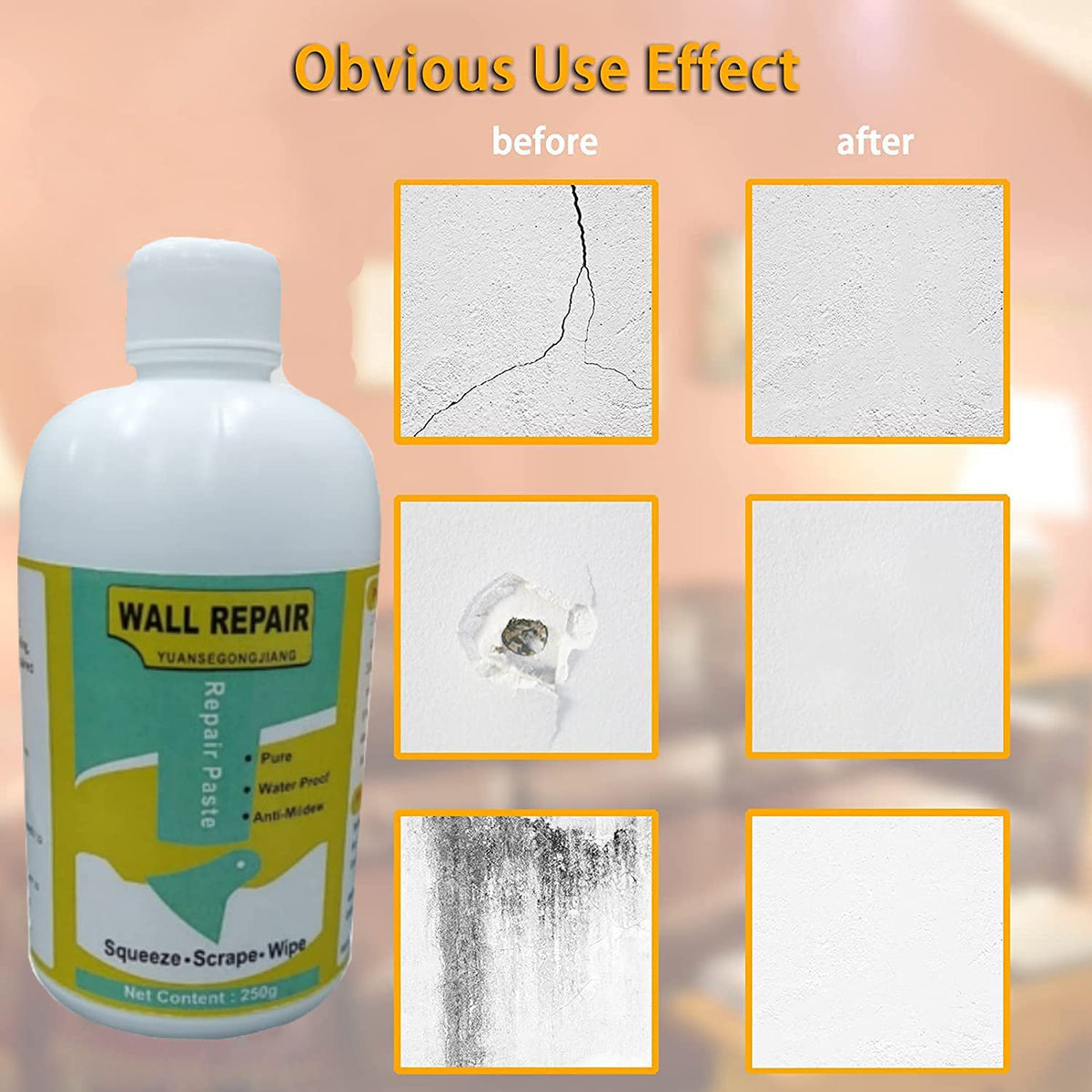 Wall crack repair before and after