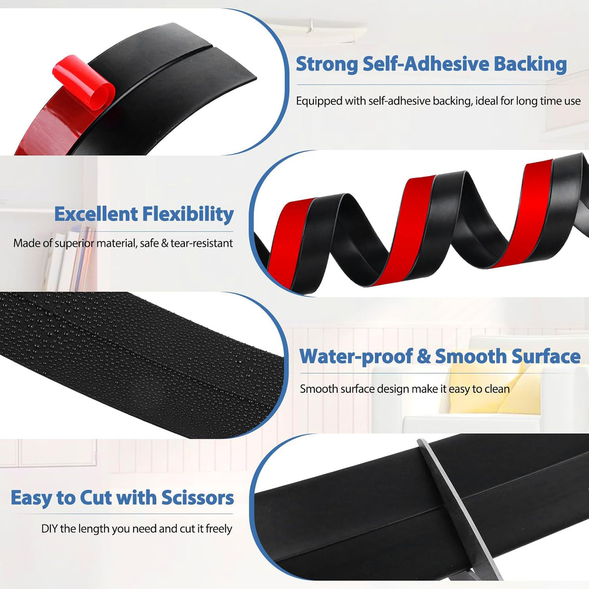 Strong self-adhesive, flexible and waterproof door strip