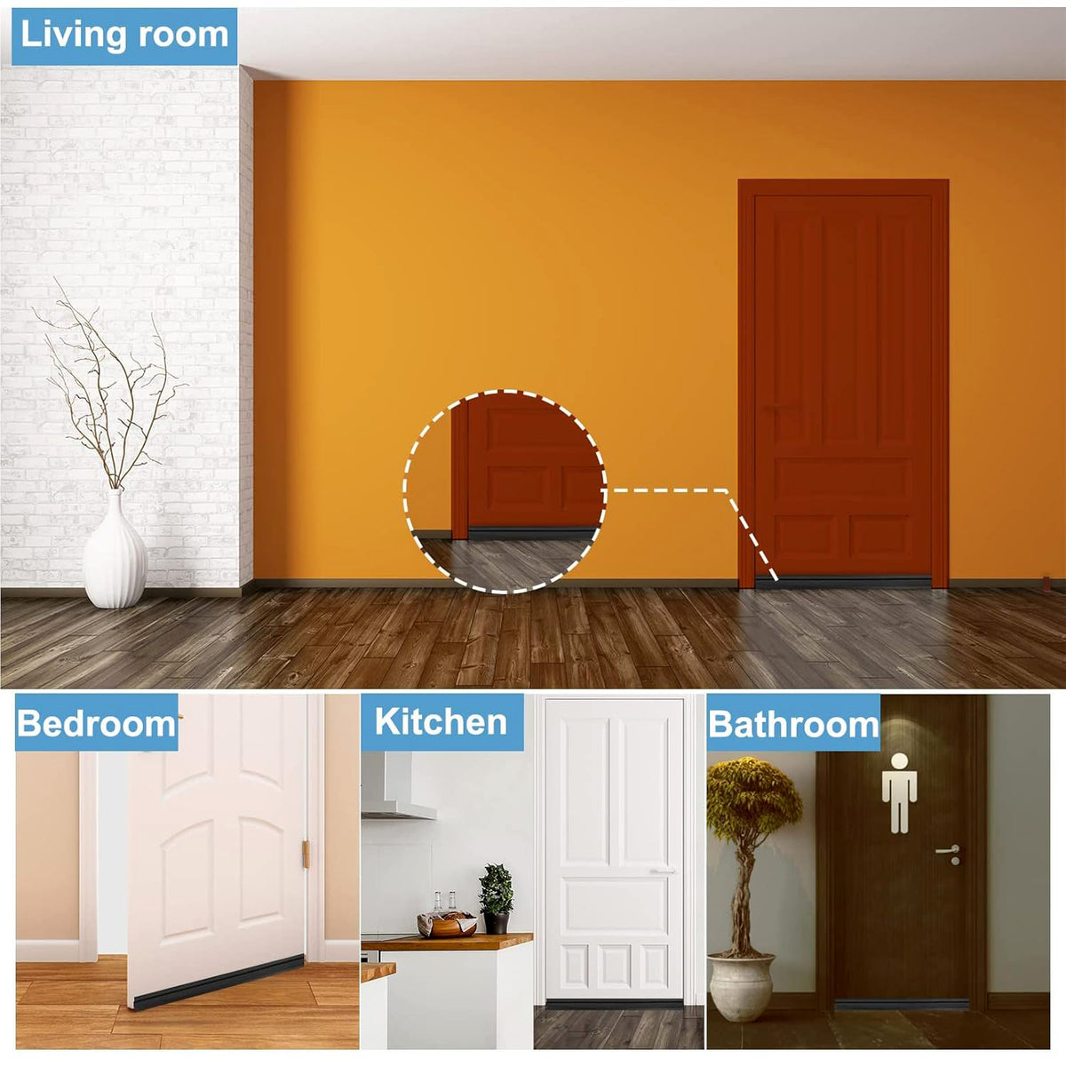 Door seal strip for living room, kitchen and bathroom doors