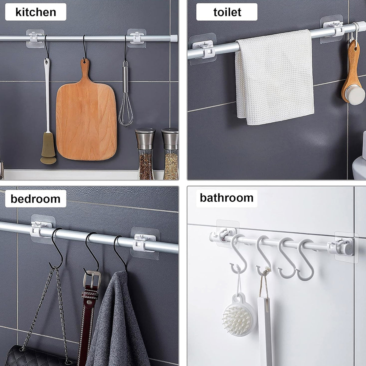 Strong adhesive rod holder holding hanging hooks