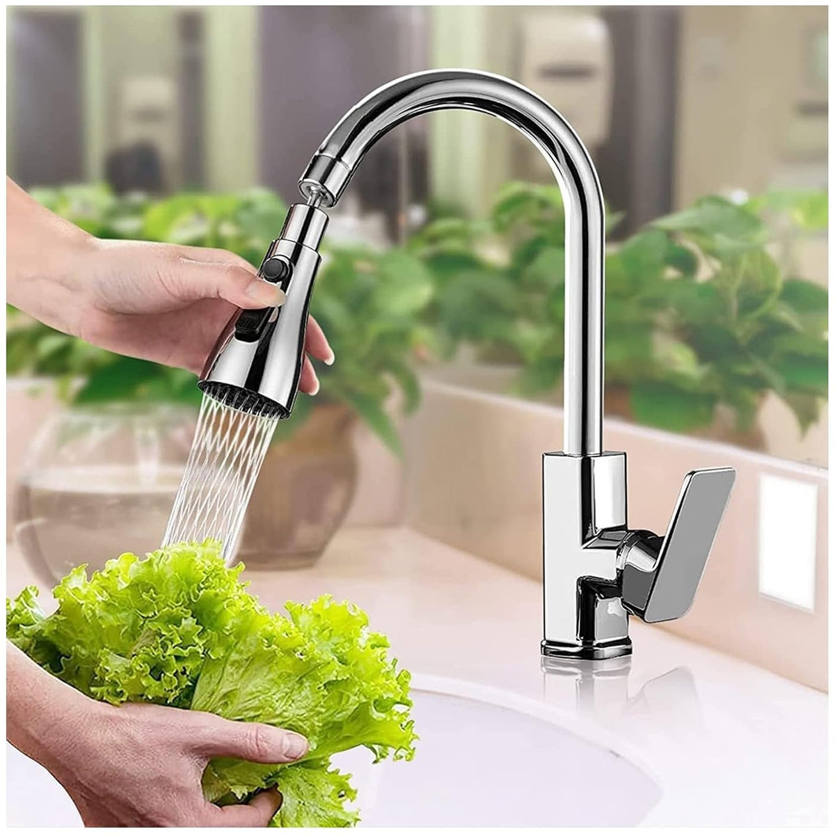 Washing vegetables with the kitchen tap sprayer