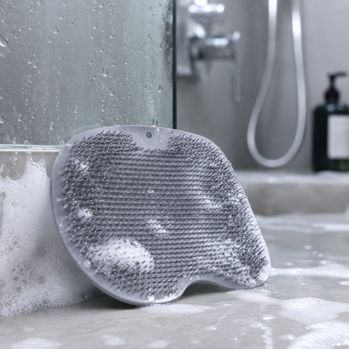 Silicone Foot Scrubber Mat for Shower: Soft-Bristle Foot Cleaner & Massager (27 x 20 cm)