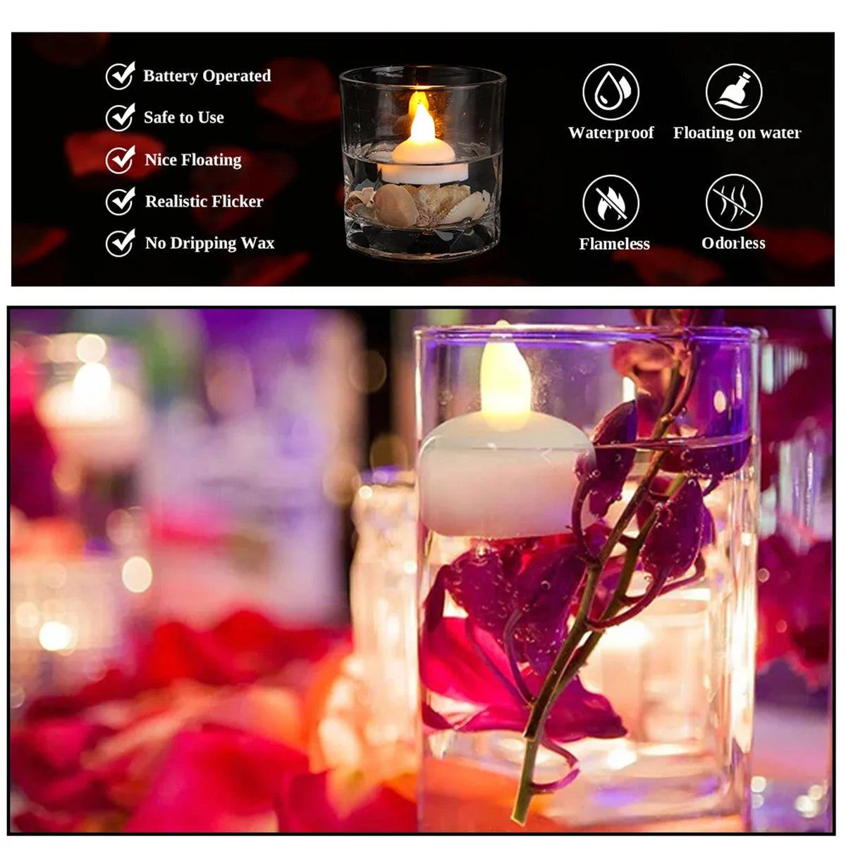 Floating LED candle features