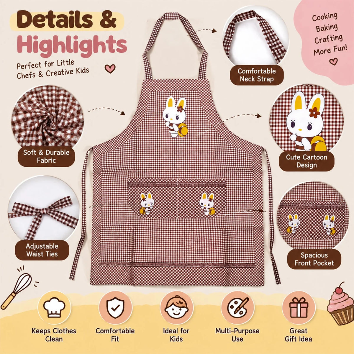 Kids cartoon apron with front pockets - photo 2