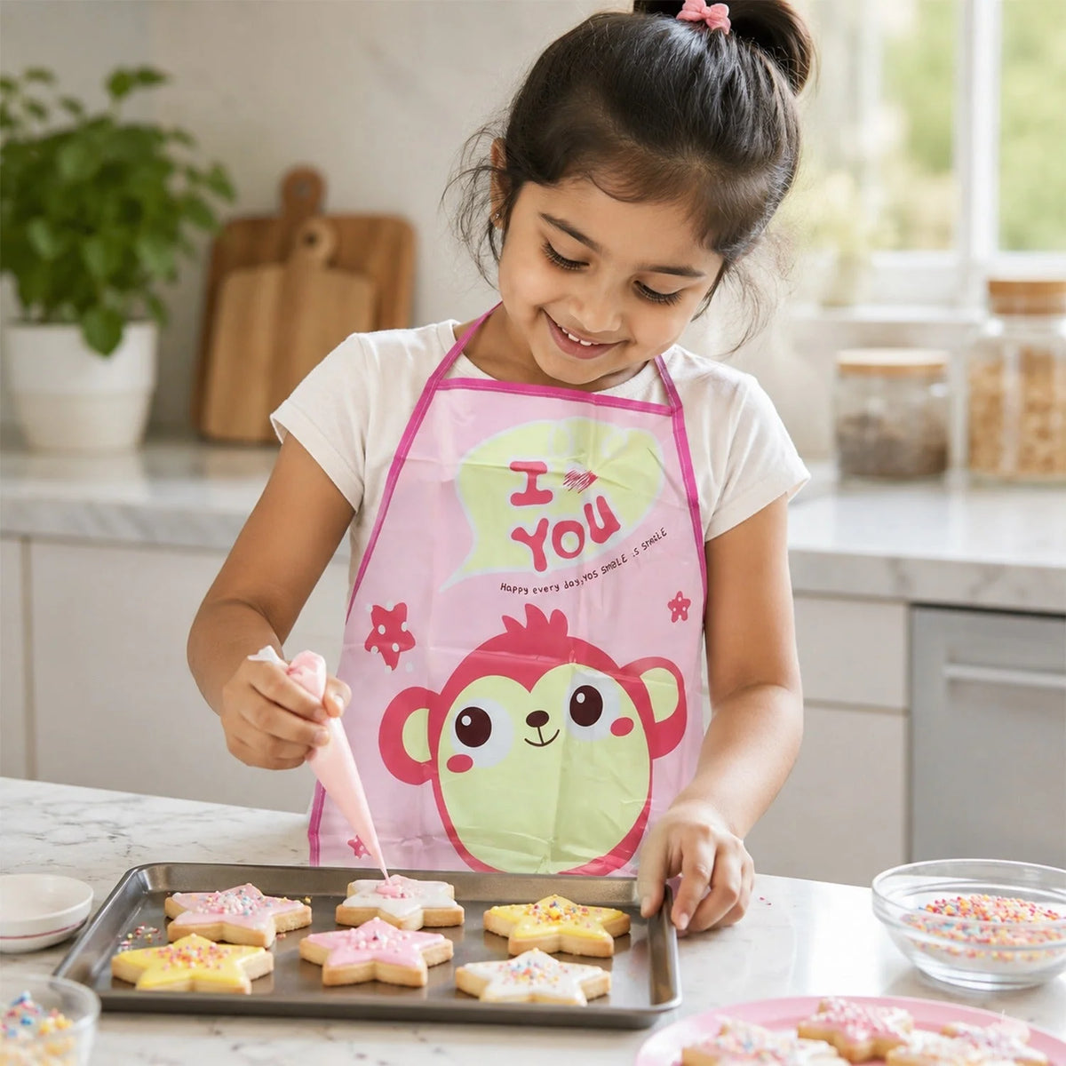 Waterproof kids apron with cute print - photo 3