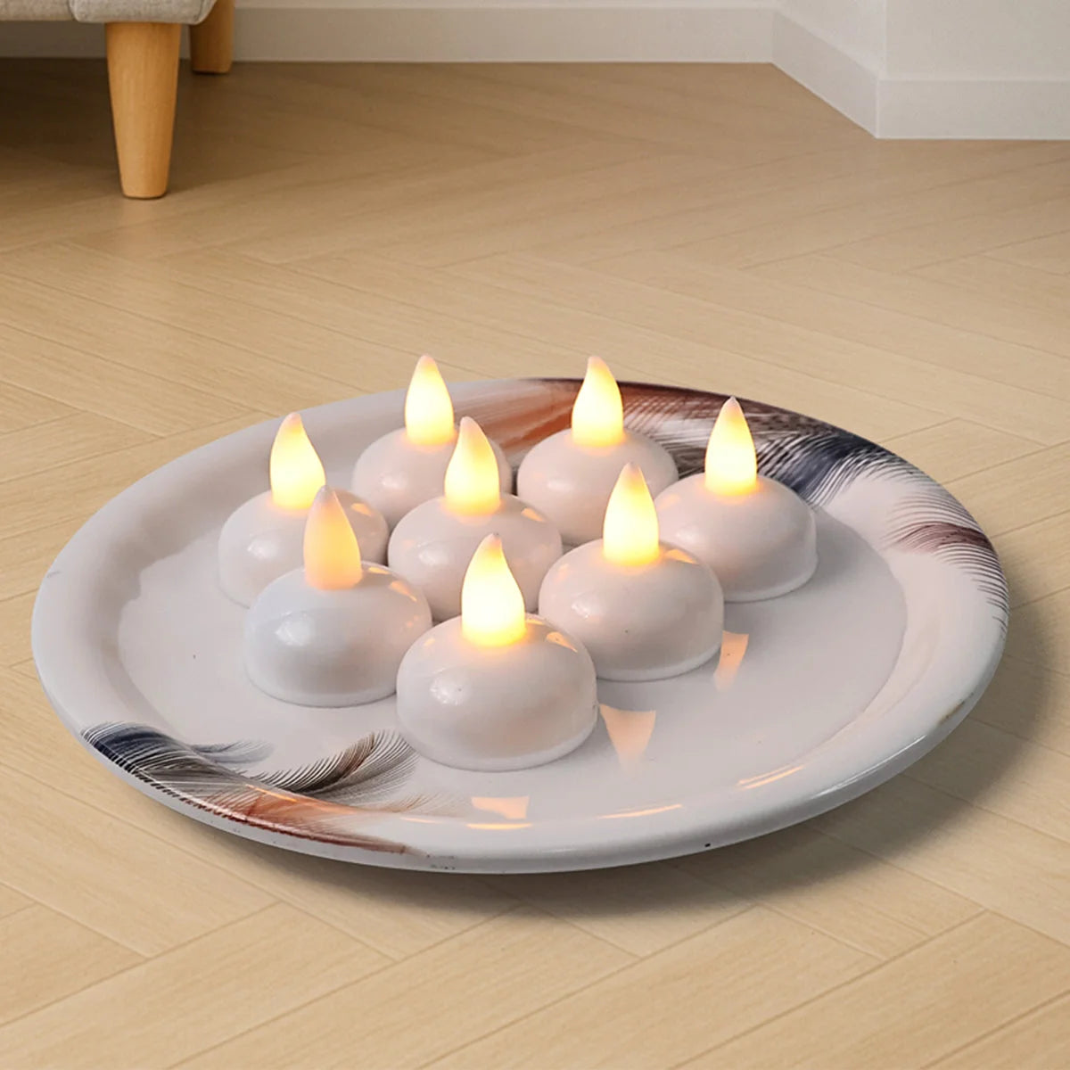 LED tealights on a decorative plate