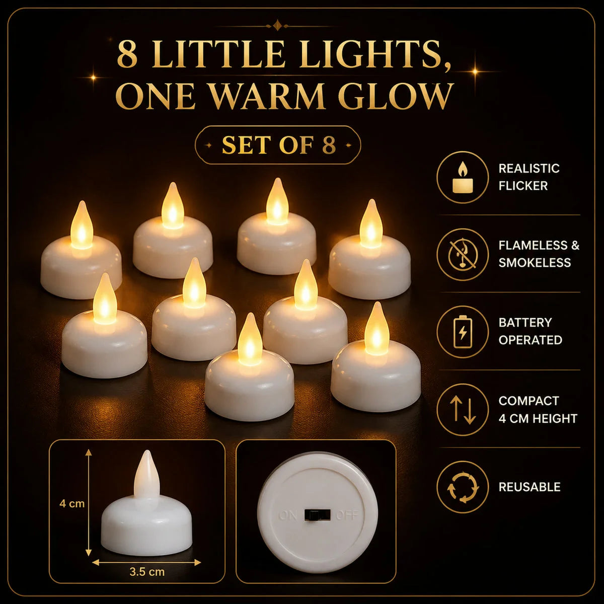 8 LED tealights features