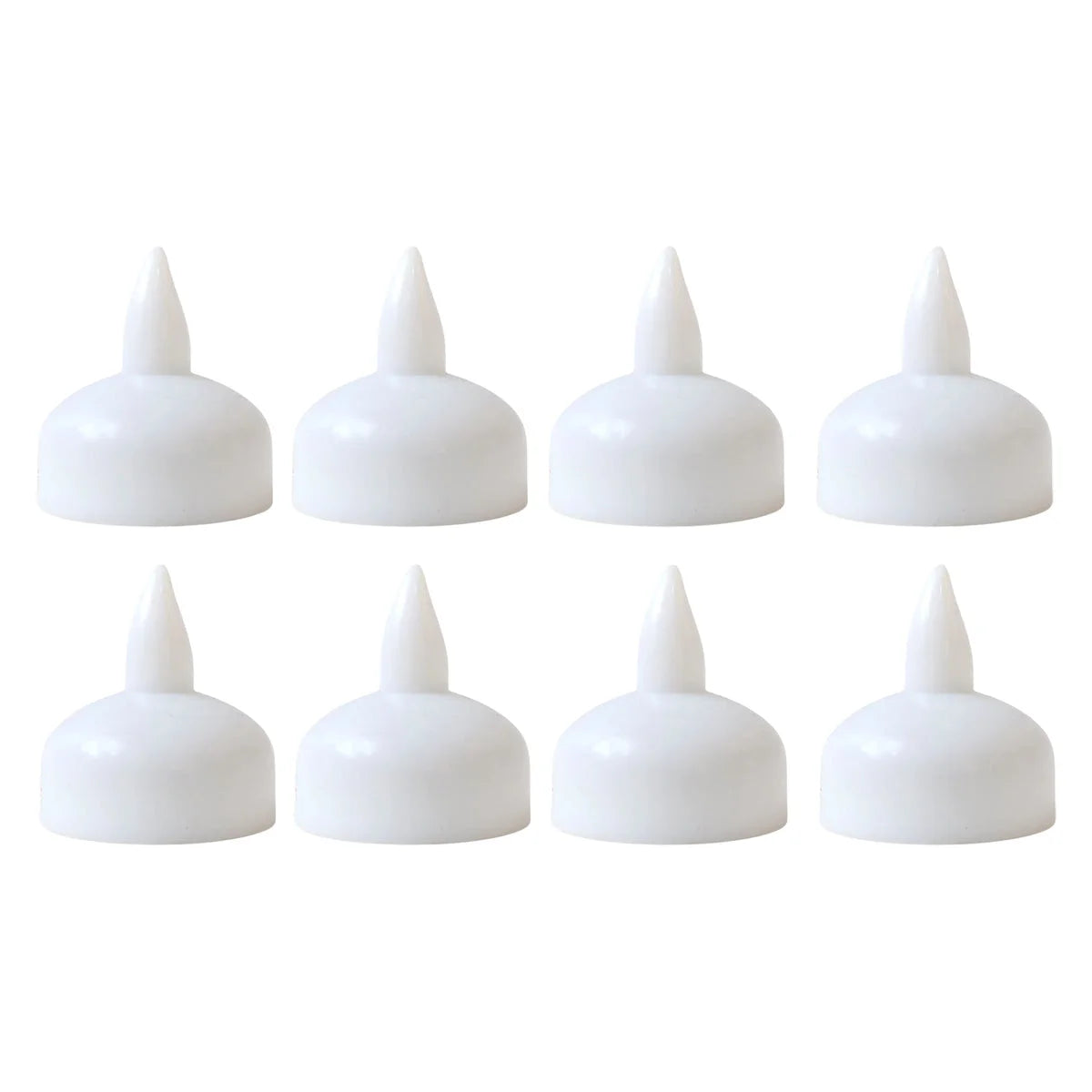 8 round LED tealights on white background