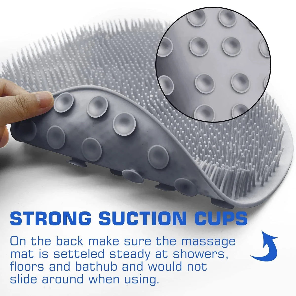 Suction cups on the back of the foot scrubber mat