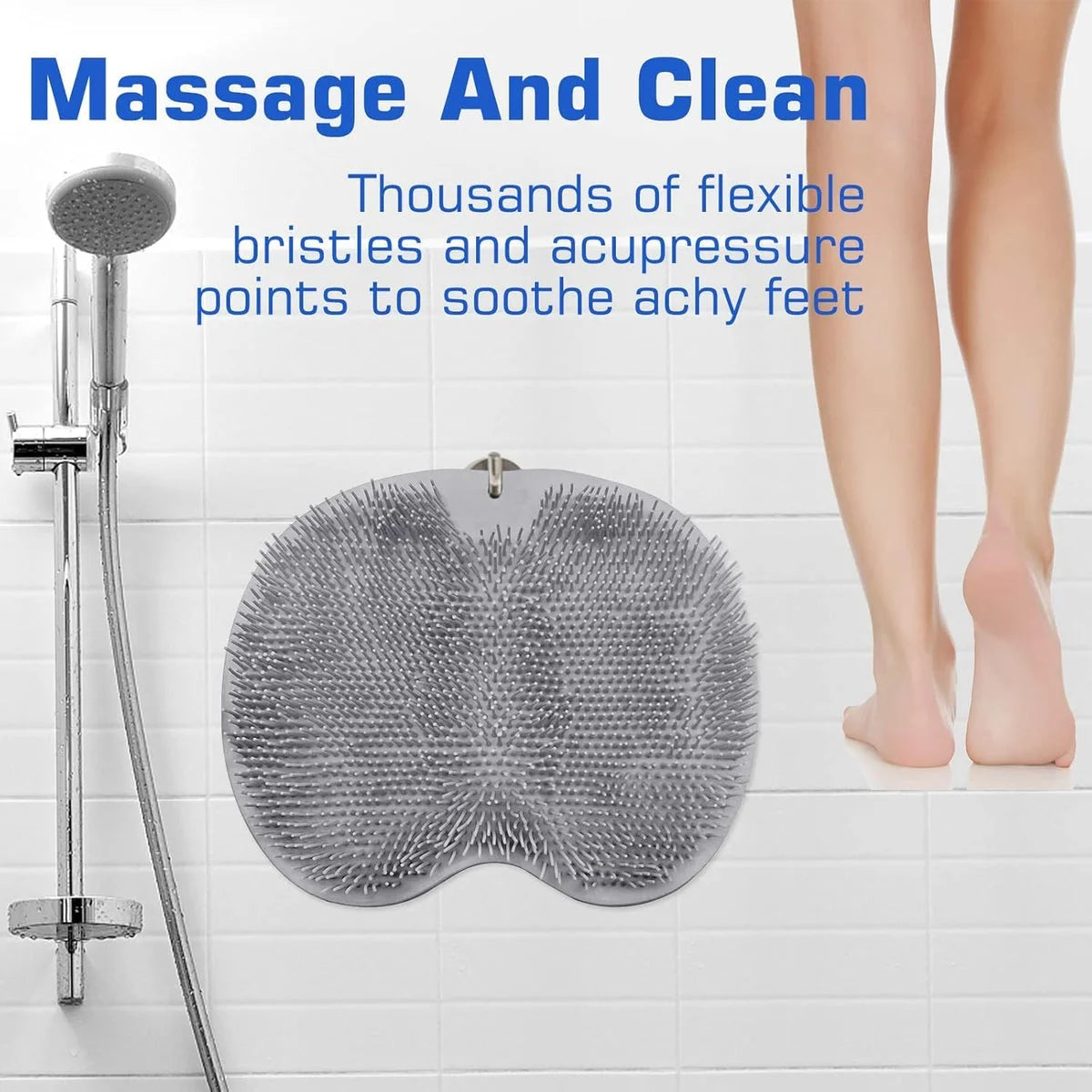 Foot scrubber mat bristles for massage and cleaning