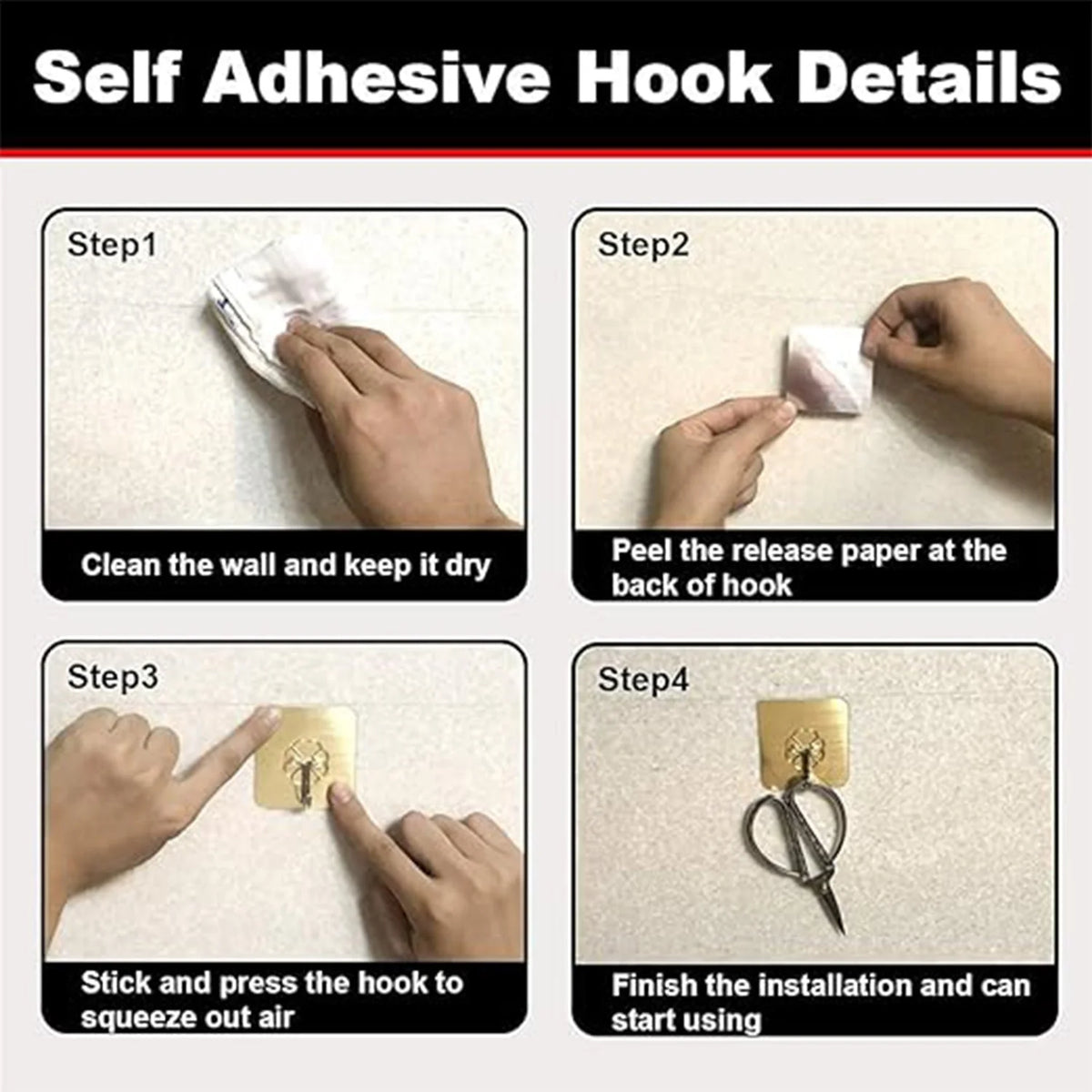How to stick the self-adhesive hook, step by step