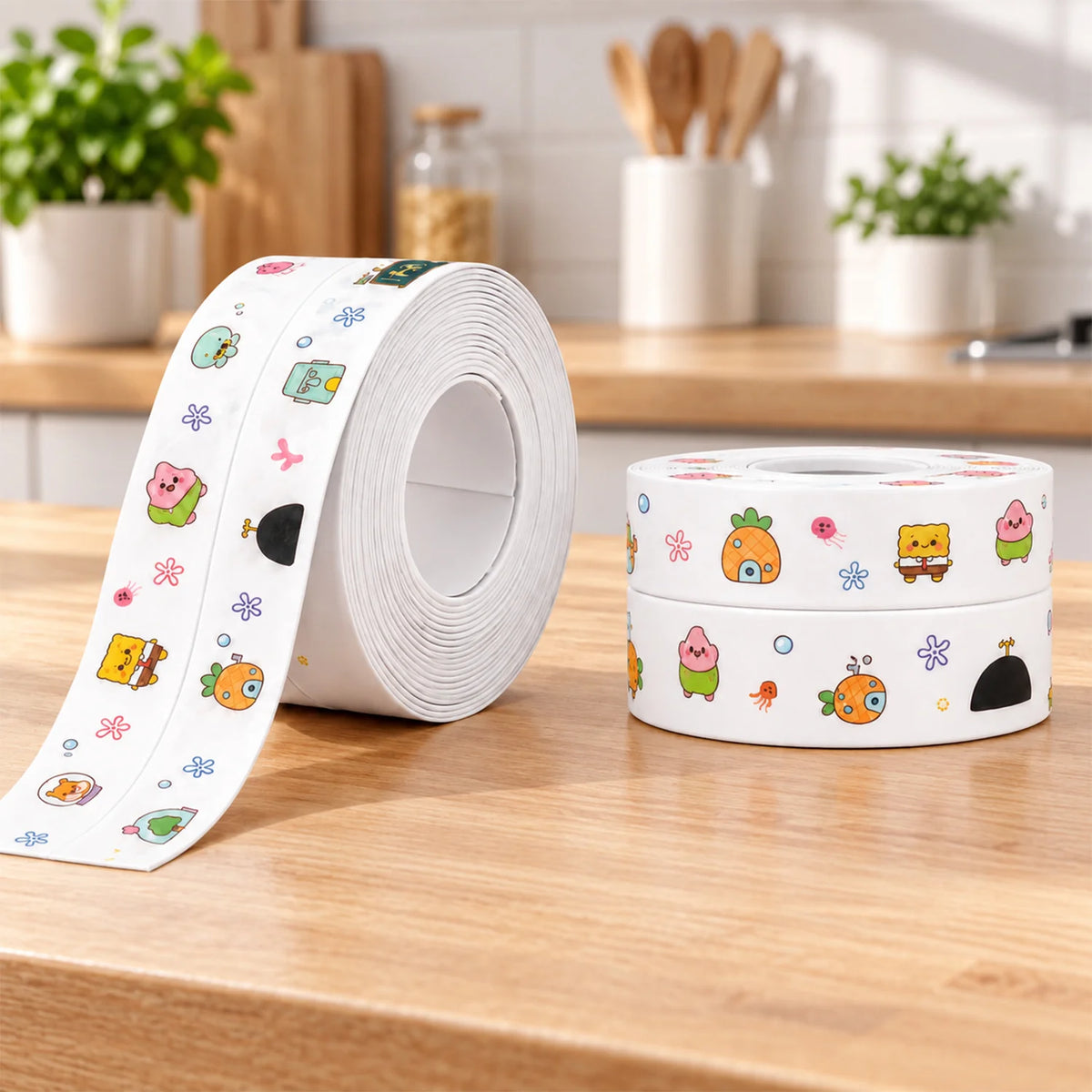 Sealing tape rolls on a kitchen counter